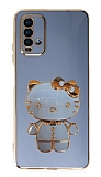 Eiroo Xiaomi Poco M3 Aynal Kitty Standl Mavi Silikon Klf