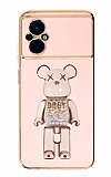 Eiroo Xiaomi Poco M5 Candy Bear Standl Pembe Silikon Klf