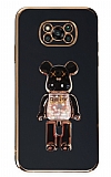 Eiroo Xiaomi Poco X3 Candy Bear Standl Siyah Silikon Klf