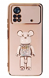 Eiroo Xiaomi Poco X4 Pro 5G Candy Bear Standl Pembe Silikon Klf