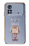 Eiroo Xiaomi Poco X4 Pro 5G Candy Bear Standl Mavi Silikon Klf