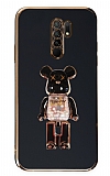 Eiroo Xiaomi Redmi 9 Candy Bear Standl Siyah Silikon Klf