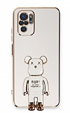 Eiroo Xiaomi Redmi Note 10 Baby Bear Standl Beyaz Silikon Klf