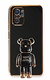 Eiroo Xiaomi Redmi Note 10 Baby Bear Standl Siyah Silikon Klf