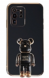 Eiroo Samsung Galaxy S20 Ultra Baby Bear Standl Siyah Silikon Klf