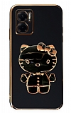 Eiroo Xiaomi Redmi Note 11E Aynal Kitty Standl Siyah Silikon Klf