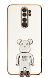 Eiroo Xiaomi Redmi Note 8 Pro Baby Bear Standl Beyaz Silikon Klf