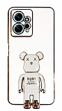 Eiroo Xiaomi Redmi Note 12 4G Baby Bear Standl Beyaz Silikon Klf