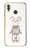 Eiroo Xiaomi Redmi Note 7 Candy Bear Standl Beyaz Silikon Klf