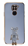 Eiroo Xiaomi Redmi Note 9 Baby Bear Standl Mavi Silikon Klf