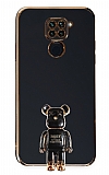Eiroo Xiaomi Redmi Note 9 Baby Bear Standl Siyah Silikon Klf