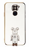 Eiroo Xiaomi Redmi Note 9 Baby Bear Standl Beyaz Silikon Klf