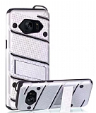 Eiroo Zag Armor Samsung Galaxy S7 Edge Standl Ultra Koruma Silver Klf