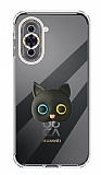 Huawei Nova 10 Kedi Figrl Telefon Tutuculu Siyah Silikon Klf