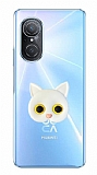 Huawei Nova 9 SE Kedi Figrl Telefon Tutuculu Beyaz Silikon Klf