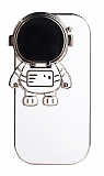 iPhone 11 Astronot Kamera Korumal Standl Beyaz Silikon Klf
