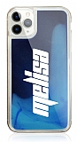 iPhone 11 Pro Kiiye zel Neon Kumlu Lacivert Silikon Klf