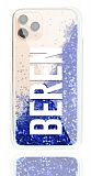 iPhone 11 Pro Max Kiiye zel Simli Sulu Mavi Rubber Klf