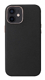 iPhone 12 / 12 Pro 6.1 in Metal Tulu Siyah Deri Klf