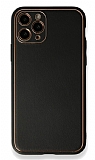 iPhone 12 Pro Max 6.7 in Silikon Kenarl Siyah Deri Klf