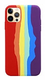iPhone 12 Pro Max Rainbow Lansman Krmz Silikon Klf
