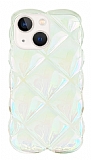 iPhone 13 3D Glitter Elmas Beyaz Silikon Klf