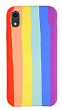 iPhone XR Rainbow Lansman Krmz Silikon Klf