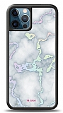 Dafoni Hologram iPhone 12 Pro Max 6.7 in Beyaz Mermer Desenli Klf