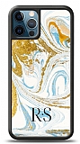 Dafoni Glossy iPhone 12 Pro Max 6.7 in Kiiye zel Harfli Simli Gold Mermer Klf