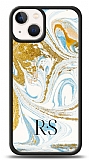 Dafoni Glossy iPhone 13 Mini Kiiye zel Harfli Simli Gold Mermer Klf