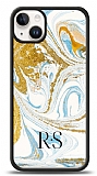 Dafoni Glossy iPhone 14 Plus Kiiye zel Harfli Simli Gold Mermer Klf