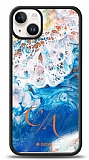 Dafoni Glossy iPhone 15 Plus Kiiye zel ift Harf Simli Okyanus Mermer Klf