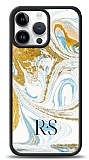 Dafoni Glossy iPhone 15 Pro Max Kiiye zel Harfli Simli Gold Mermer Klf