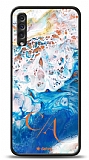Dafoni Glossy Samsung Galaxy A50 Kiiye zel ift Harf Simli Okyanus Mermer Klf