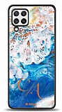 Dafoni Glossy Samsung Galaxy M22 Kiiye zel ift Harf Simli Okyanus Mermer Klf