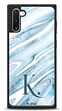 Dafoni Glossy Samsung Galaxy Note 10 Kiiye zel Harf Simli Mavi Mermer Klf