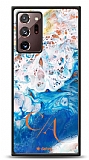 Dafoni Glossy Samsung Galaxy Note 20 Ultra Kiiye zel ift Harf Simli Okyanus Mermer Klf