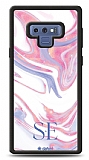 Dafoni Glossy Samsung Galaxy Note 9 Kiiye zel ift Harf Simli Pembe Mermer Klf