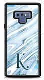 Dafoni Glossy Samsung Galaxy Note 9 Kiiye zel Harf Simli Mavi Mermer Klf