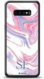 Dafoni Glossy Samsung Galaxy S10 Kiiye zel ift Harf Simli Pembe Mermer Klf