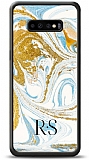 Dafoni Glossy Samsung Galaxy S10 Kiiye zel Harfli Simli Gold Mermer Klf