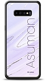 Dafoni Glossy Samsung Galaxy S10 Kiiye zel simli Simli Mor Mermer Klf