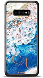 Dafoni Glossy Samsung Galaxy S10 Plus Kiiye zel ift Harf Simli Okyanus Mermer Klf