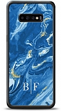 Dafoni Glossy Samsung Galaxy S10 Plus Kiiye zel ki Harf Simli Mavi Mermer Klf