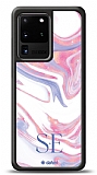 Dafoni Glossy Samsung Galaxy S20 Ultra Kiiye zel ift Harf Simli Pembe Mermer Klf
