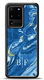 Dafoni Glossy Samsung Galaxy S20 Ultra Kiiye zel ki Harf Simli Mavi Mermer Klf