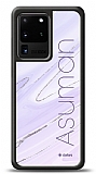 Dafoni Glossy Samsung Galaxy S20 Ultra Kiiye zel simli Simli Mor Mermer Klf