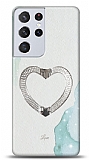Samsung Galaxy S21 Ultra Love Crystal Kalpli Silver Tal Tutuculu Resimli Klf