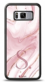 Dafoni Glossy Samsung Galaxy S8 Kiiye zel Harf Simli Pembe Mermer Klf