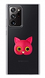 Samsung Galaxy Note 20 Ultra Kedi Figrl Telefon Tutuculu Koyu Pembe Silikon Klf